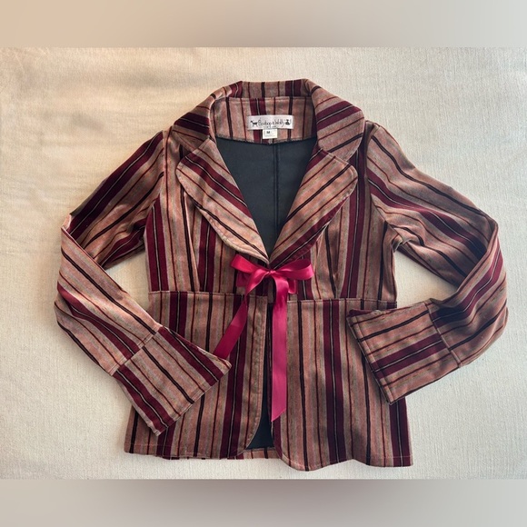 Beebop & Wally NYC Jackets & Blazers - Vintage 70’s/90’s/Y2K Style Beebop & Wally Velvet Blazer w/ Bow in Rouge Stripe
